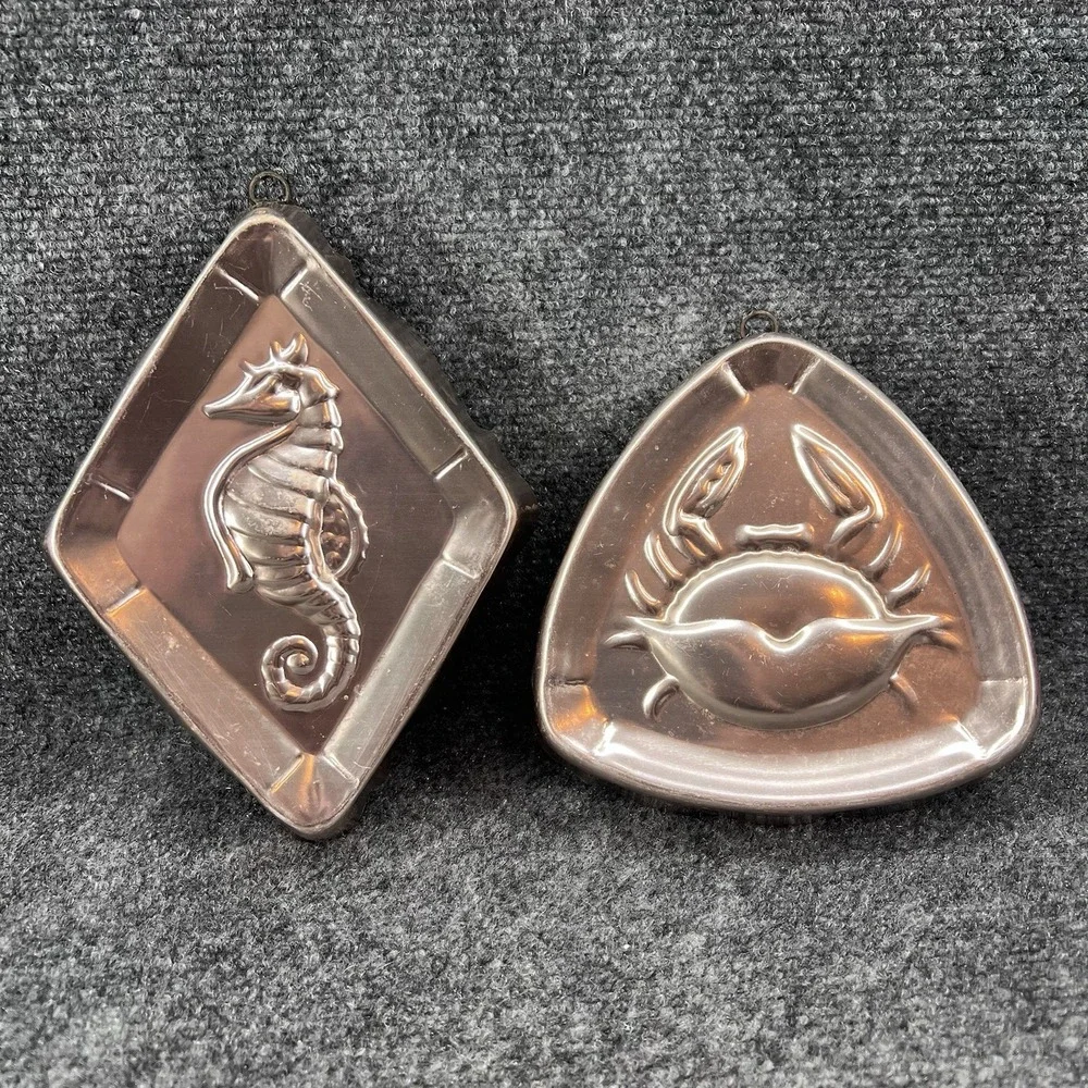 Vintage West Bend Crab Mold Seahorse Mold Copper Color Aluminum Ocean Country